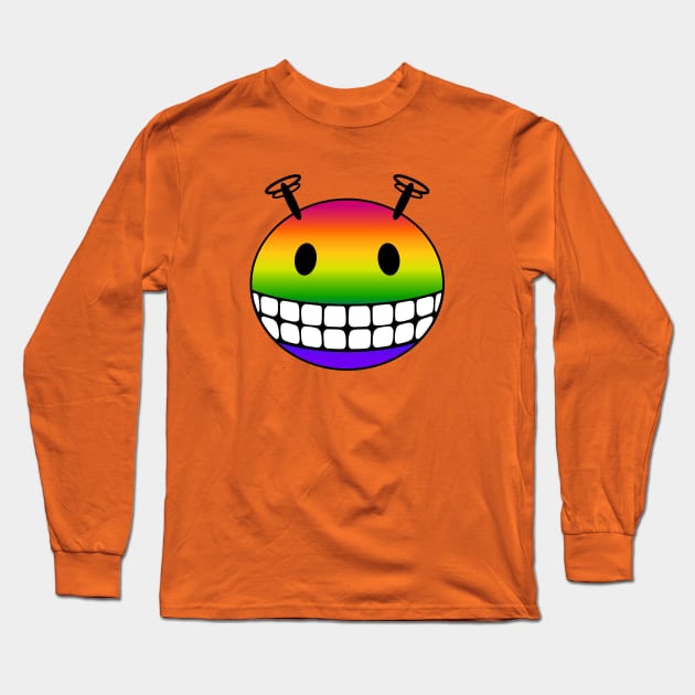 Rainbow Alien Smiley Face Long Sleeve T-Shirt by RawSunArt